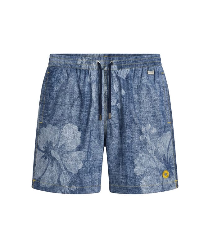 Bañador largo David Atlantis floral azul denim: diseño italiano de secado rápido.