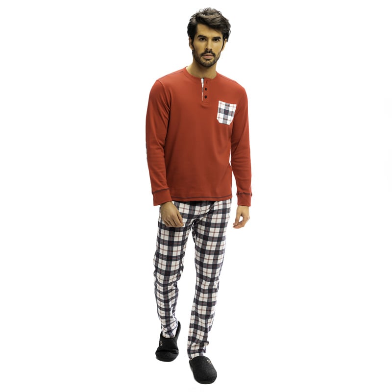 Pijama Barandi en algodón rojo con bolsillo en el pecho