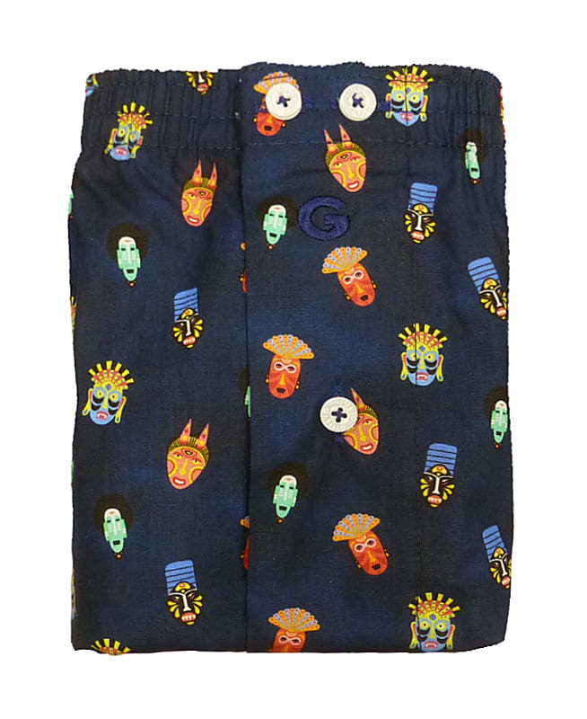 Bóxer Giulio de tela con máscaras mayas y aztecas, una compra con personalidad.