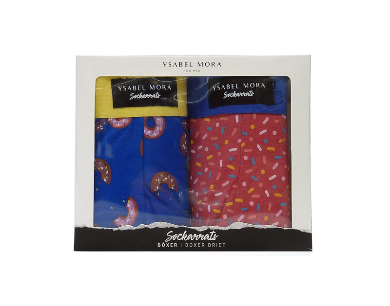 2 Pack Ysabel Mora Underwear Boxer Rojo Coral y Azul con donuts