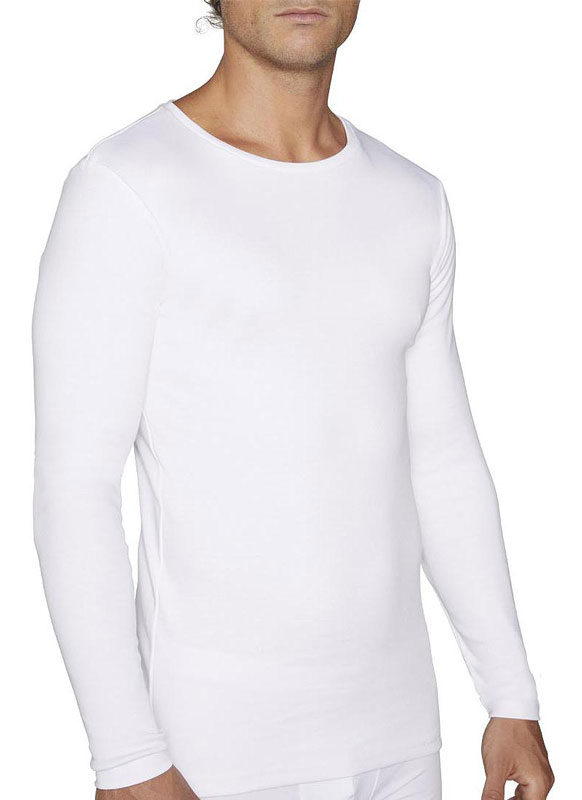 Camiseta blanca 100% algodón de manga larga para hombre 