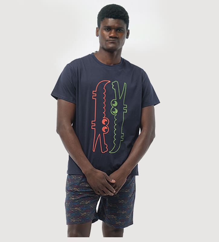 Relájate con el Pijama Dark Elephant corto mod. Cocodrilo, perfecto para el descanso.