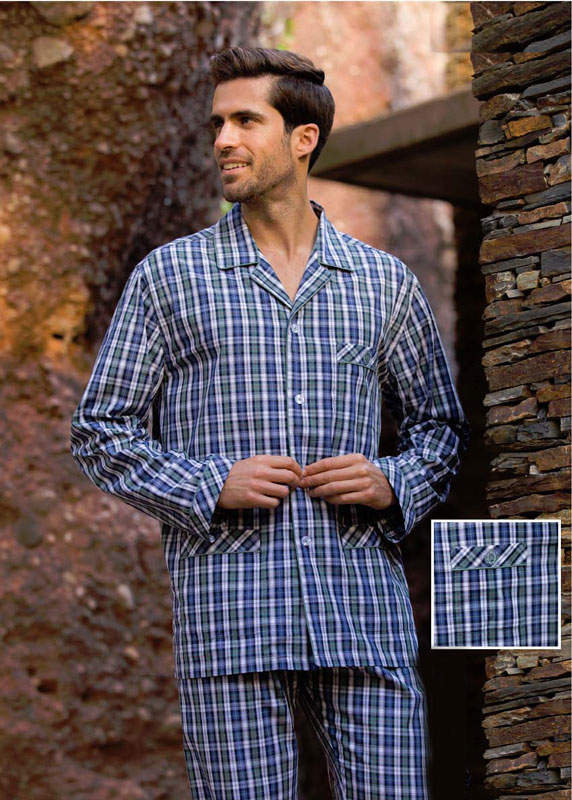 Ingenieros mezcla judío Pijamas clásicos tela de algodón. Cuadritos verdes - Varela Intimo