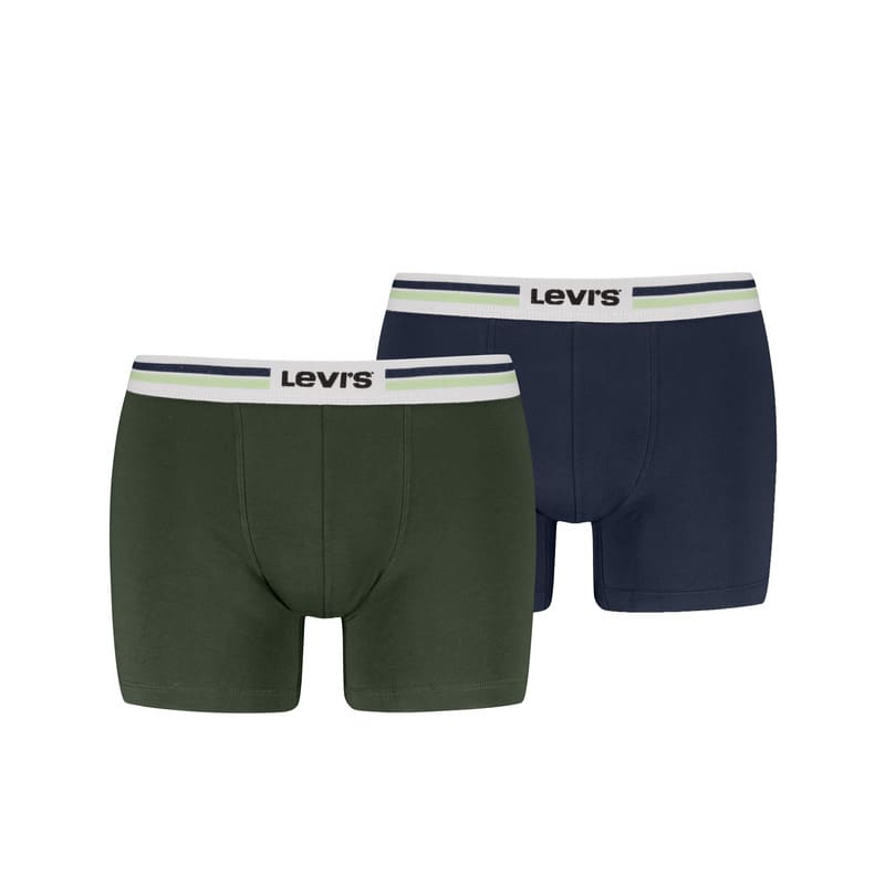 Dale color a tu día con el Pack 2 Boxers Levi’s azul y verde con cinturilla bicolor y logo en relieve.
