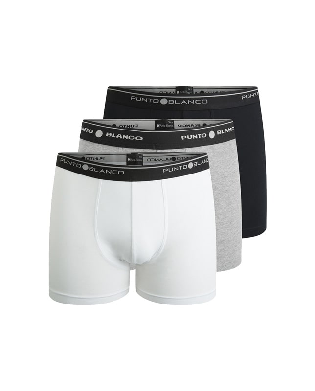 Caja boxers Punto Blanco Basix en balnco, negro y gris