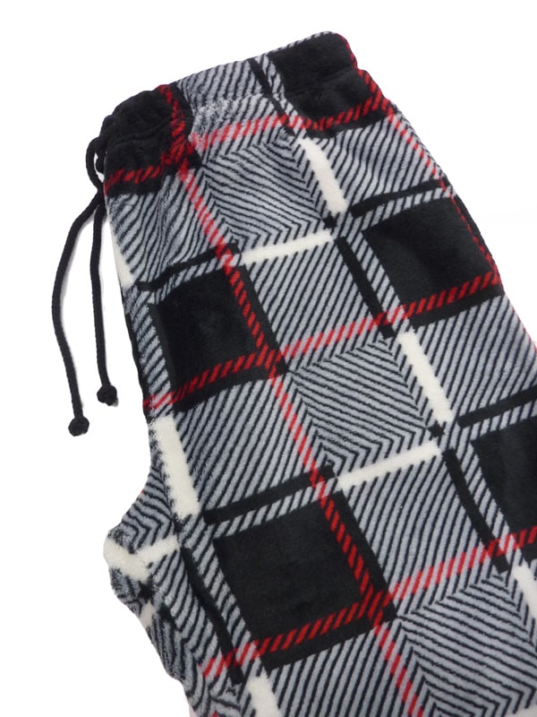 Pettrus Pijama polar de hombre con cuello pico y pantalón d cuadros  ajustable sin puños