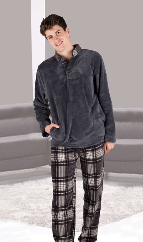 Pettrus Pijama polar de cuello redondo con tapeta y pantalón con bolsillos  sin puños