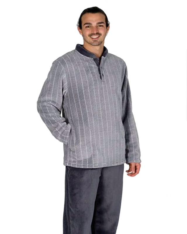 Pijama Pettrus Man Térmico Polar a rayas en Gris