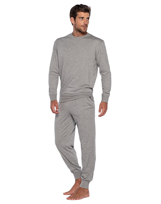 Pijama Punto Blanco Organix de Algodón en gris con puños