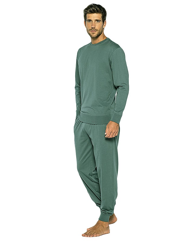 Pijama Punto Blanco Organix de Algodón en verde con puños