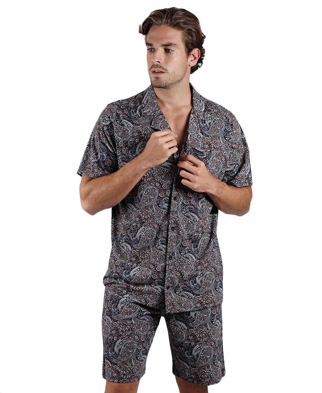 Pijama ADMAS tipo camisero con cashmeres en azul