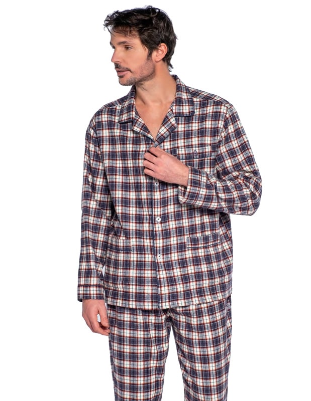 Pijama Guasch en Franela de Algodón a cuadros en gris