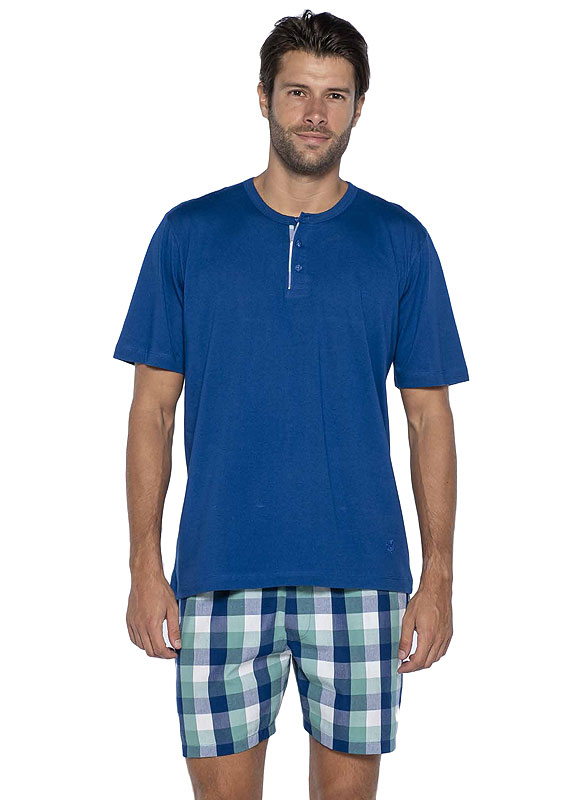 Pijama Guasch de Verano en azul y pantalón de tela