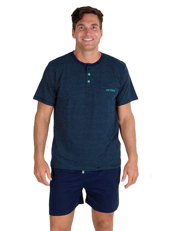 Pijama Pettrus Man en algodón con tapeta y bolsillo