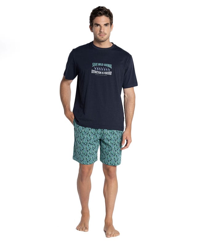 Comprar online Pijama Punto Blanco mod. Refuge en Algodón en Azul Marino