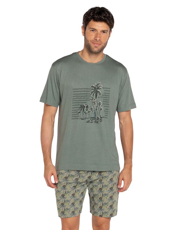 Pijama Punto Blanco de verano corto para hombre en modal y algodón