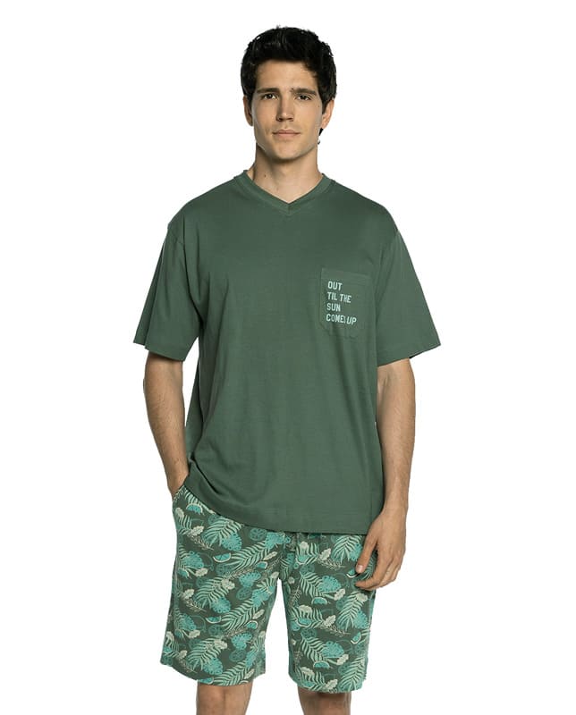Pijama Punto Blanco mod. Treetop en algodón, en color verde, ideal para regalar.