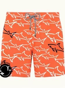 Bañador John Frank estampado con tiburones en naranja