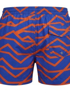 Diseño italiano premium: bañador David Atlantis azul franjas naranja para este verano.