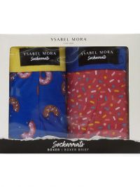 Pack Ysabel Mora Underwear Boxer Rojo Coral y Azul con donuts