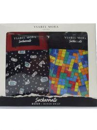 2 Pack Ysabel Mora Underwear Boxer en negro y puzzle multicolor