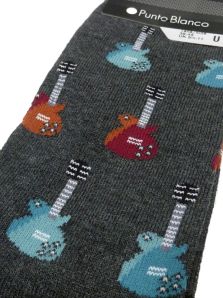 Calcetín Punto Blanco de algodón estampados con guitarras eléctricas