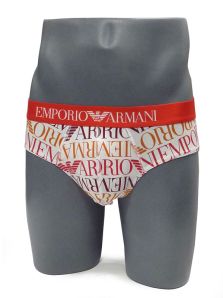 Slip Emporio Armani en algodón con logos en blanco