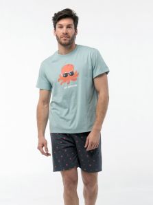 Pijama Dark Elephant corto mod. Pulpo en azul aguamarina