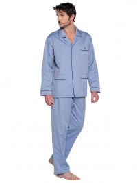 Pijama Guasch Tela en Algodón espiguilla azul claro con topitos