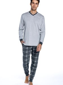 Pijama Guasch de algodón estampado en gris y cuello pico