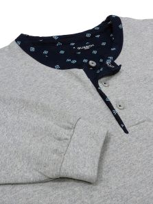 Pijama Guasch Afelpado en gris jaspeado y marino con puños