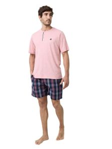Pijama Guasch corto en algodón en rosa con pantalón de tela