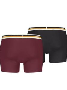 Combina elegancia y confort con el Pack 2 Boxers Levi’s burdeos y negro con cinturilla bicolor y logo en relieve.
