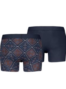 Marca tendencia con el Pack 2 Boxers Levi’s con estampado geométrico y otro liso en azul marino, con nueva cinturilla estilo retro Levi Strauss.