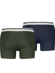 El Pack 2 Boxers Levi’s azul y verde con cinturilla bicolor y logo en relieve combina frescura y confort.