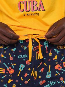 Muydemi Dreams - Disfruta del estilo caribeño con este pijama amarillo de algodón y diseño de Cuba