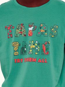 Añade un toque divertido a tu descanso con este pijama Muydemi estampado con la palabra "tapa"