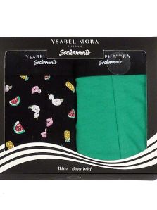 Pack Calzoncillos Ysabel Mora en verde y negro estampado con frutas