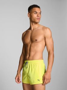 Moda baño 2025, compra bañador amarillo limón Puma, oferta hombre deportiva.