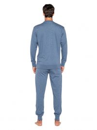 Pijama Punto Blanco Organix de Algodón en azul jaspeado con puños