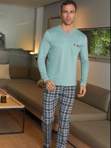 Pijama Barandi de algodón mod. Gregor con bosillo en el pecho