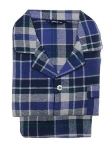 Pijama Guasch Franela de Algodón a cuadros en azul y gris