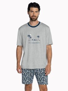 Pijama Guasch corto en punto de algodón estampado con palmeras