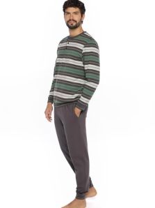 Pijama Guasch Afelpado a rayas en verde y gris