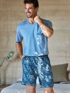 Jan Men - Pijama para hombre en azul jaspeado de verano