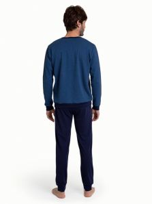 Pijama clásico con puños en azul marino - Hasta talla 3XL