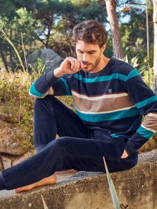 Pijama Massana en Terciopelo a rayas en azul con puños