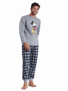 Pijama Disney mod. Mickey Grey en algodón con puños