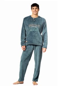 Cómodo pijama invierno manga larga hombre estilo clásico color antracita