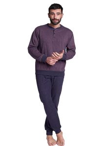 Pijama Vilfram en algodón afelpado en color azul-rojo con puños y tapeta